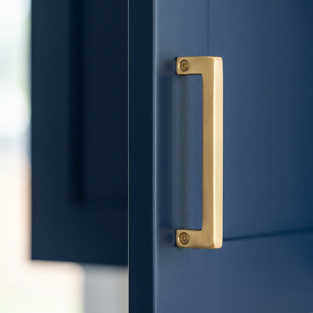 Handle & edge close-up spray painted kitchen drawer