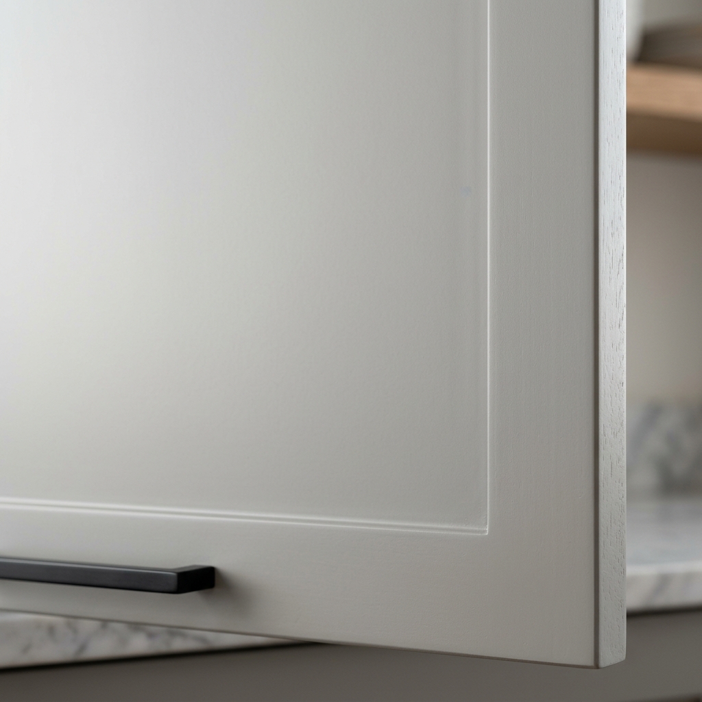 Satin finish close-up spray painted cabinet